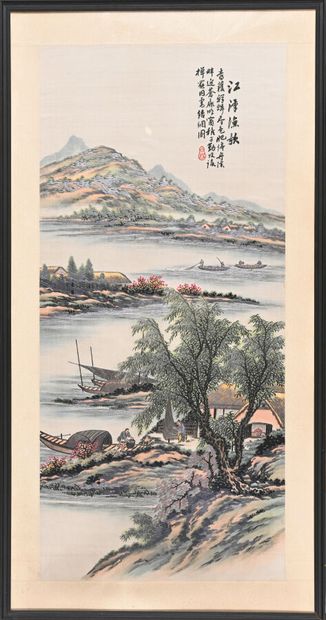 Chine, XXe siècle 
Panneau vertical peint...