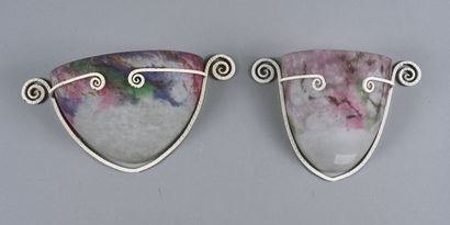 Lot de deux appliques en verre marmoréen...