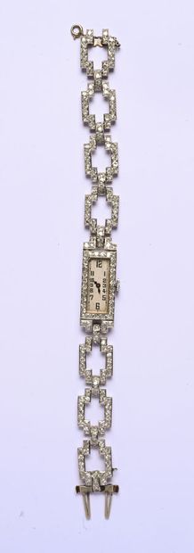 Montre en platine (850/oo), la lunette sertie...