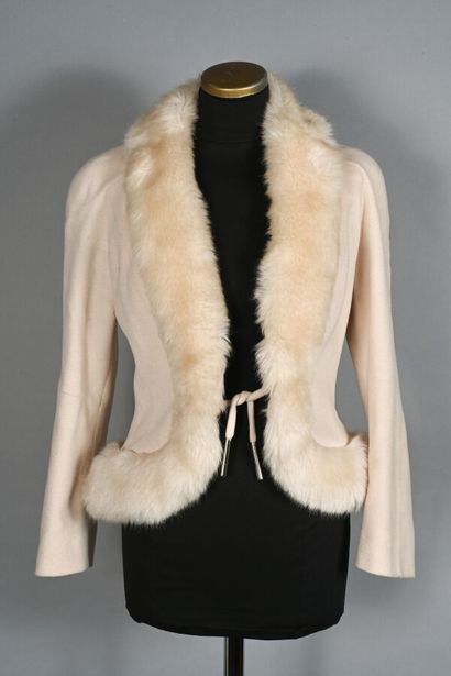 MUGLER Veste courte façon polaire ivoire,...