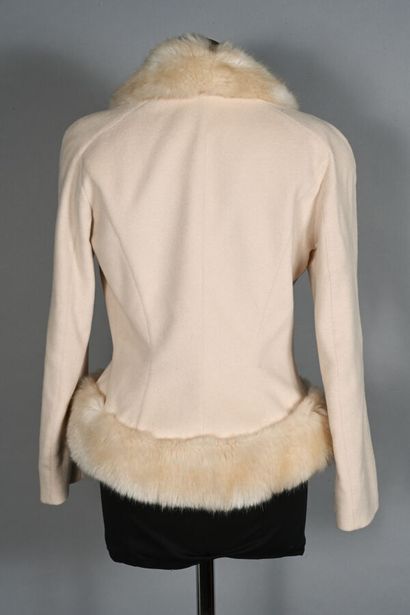 MUGLER Veste courte façon polaire ivoire,...