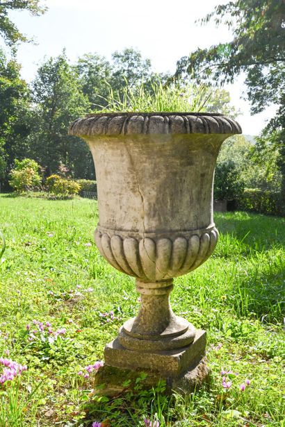 Paire de vases Médicis de jardin en marbre...