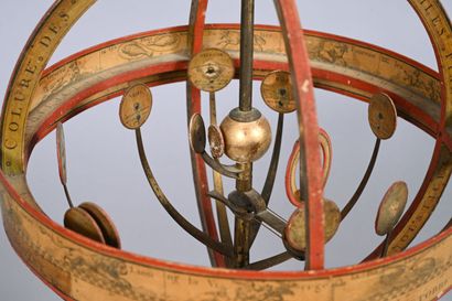 Sphère armillaire planétaire en bois, laiton,...