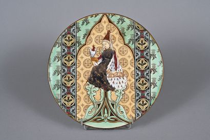 GIEN
Grand plat rond à bord uni à décor en...