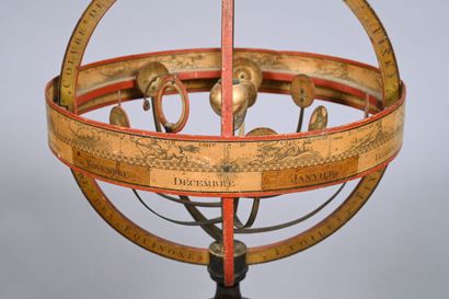 Sphère armillaire planétaire en bois, laiton,...