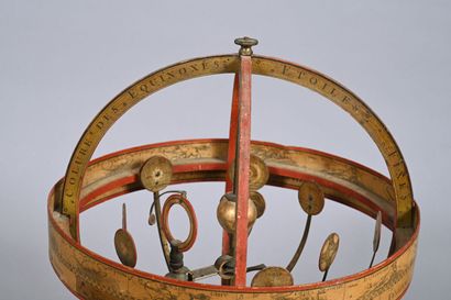 Sphère armillaire planétaire en bois, laiton,...