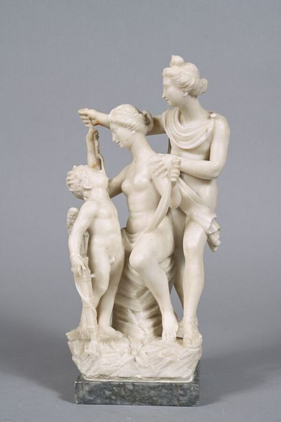 Groupe sculpté en marbre figurant deux femmes...