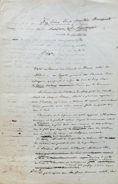 CANAL DE SUEZ. Brouillon d'une lettre adressée...