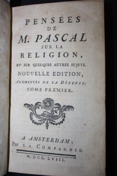 Pascal (Blaise) :Pensées.Amsterdam, 1758,...