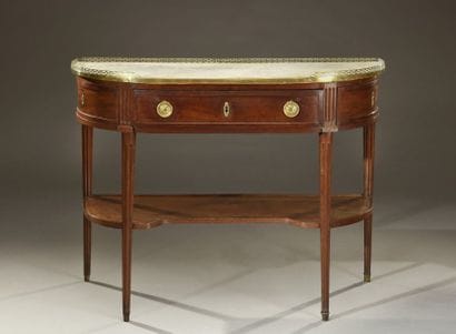 Console demi-lune en acajou et placage d'acajou...