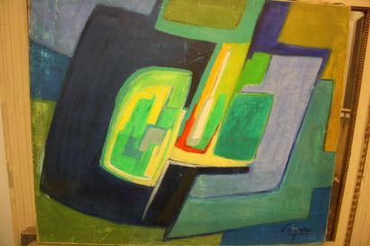 Composition abstraite, Huile sur toile, signée...