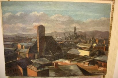 Les toits de Geneve (?), Huile sur toile,...