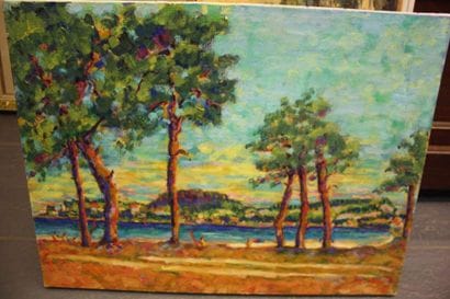 Le port de Cavalaire, Huile sur toile, porte...