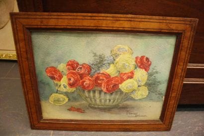 Aquarelle sur papier, bouquet de Fleurs,...