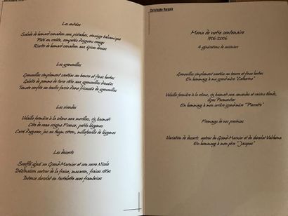 Menu du centenaire du restaurant Christophe...