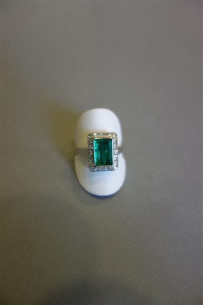 Bague en or gris 18K (750/oo) centrée d'une...