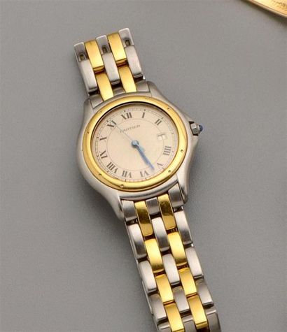 CARTIER : Montre en acier et or jaune 18K...