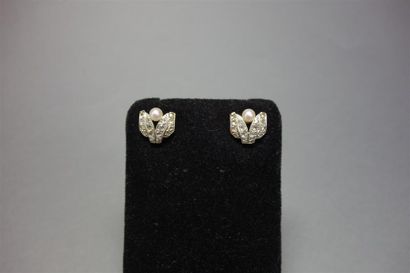 Paire de clous d'oreilles en platine (850/oo)...