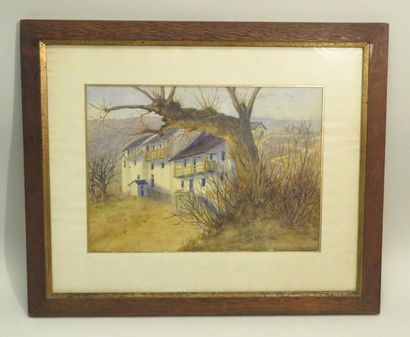 J.NEYRET (Xxème). Vue d'habitation. Aquarelle...