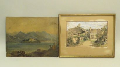 Lot de deux pièces (une aquarelle et une...