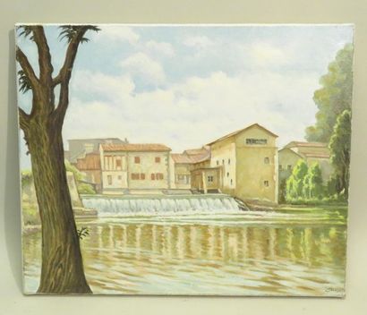 Paysage. Huile sur toile, porte une signature...