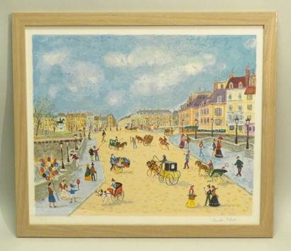 Claude TABET (1924-1979). Paris animé. Lithographie...