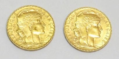 Lot de deux pièces en or de 20 Francs 