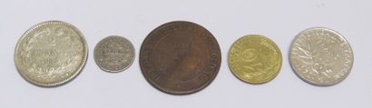 FRANCE

Ensemble de 5 monnaies dont 2 francs...