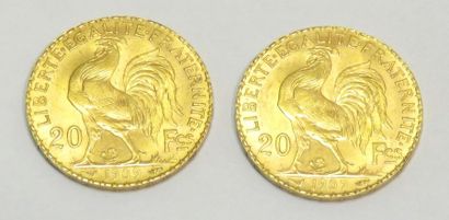 Lot de deux pièces en or de 20 Francs 