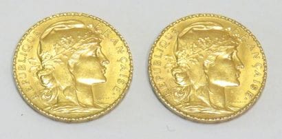Lot de deux pièces en or de 20 Francs 