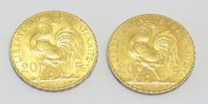 Lot de deux pièces en or de 20 Francs 