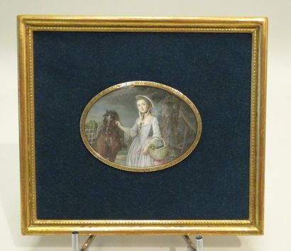 Miniature ovale encadrée : Jeune femme au...