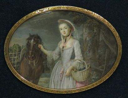 Miniature ovale encadrée : Jeune femme au...