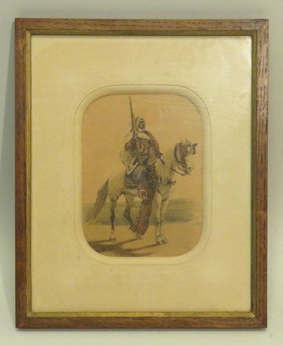 Cavalier arabe. Gravure en couleurs. 16 x...