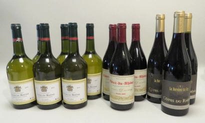 Lot de 12 BTLS, comprenant : -Côtes-Du-Rhône,...