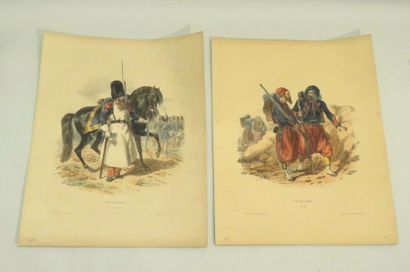 TYPES MILITAIRES Suite de deux lithographies...
