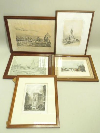 Lot de cinq lithographies diverses et encadrées....