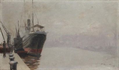 P.JACQUELIN (XIXème-Xxème)
Paquebot amarré,...