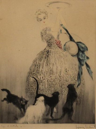 Louis ICART (1888-1950)
Elégante aux chats....