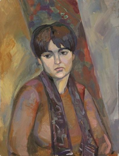 LUBA (Xxème). Jeune femme pensive. Gouache...