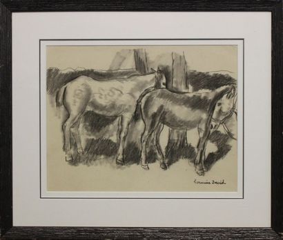 Hermine DAVID (1885-1970). Halte des chevaux....