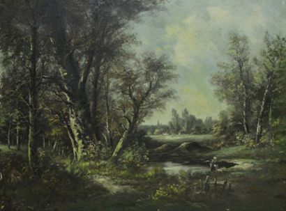 Josef JONAS (1805-1863). Paysage en sous-bois....