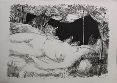 Tsuguharu FOUJITA (1886-1968). Femme allongée....