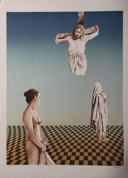 HEINE (XXème). Christ en croix. Lithographie...