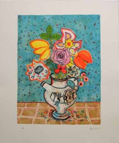 Paul AIZPIRI (né en 1919). Composition florale....