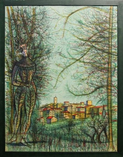 Jean CARZOU (1907-2000). Paysage animé d'un...