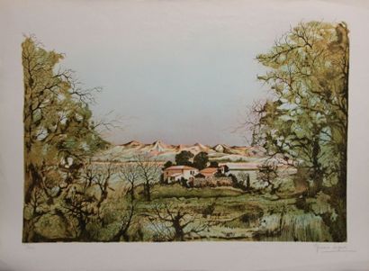 SEIGNER (Xxème). Paysage montagneux. Lithographie...