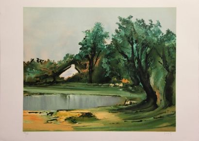 Franz SCHLITZ (né en 1934). Paysage. Lithographie...