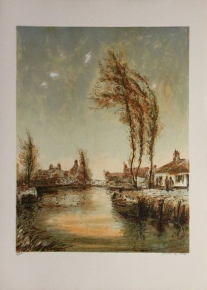 STEINLEN (Xxème). Paysage au pont. Lithographie...