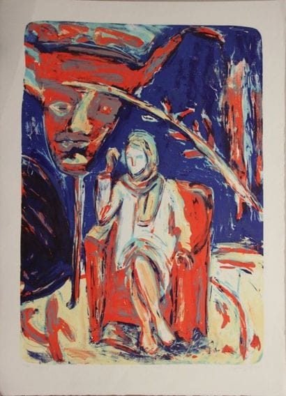 NESSA (Xxème). Femme assise. Lithographie...